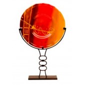 Handmade Blown Glass  Standing Plate with Iron Stand with Red and Yellow with Ochre Shades finish