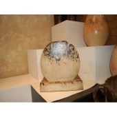 Handmade Decorative Ceramics (Mexican Clay) Cheese W/Base in Beige and Dark Brown Spots