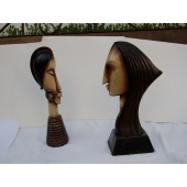 Handmade Decorative Ceramics (Mexican Clay) Kissing Head w/ring in Beige and Dark Brown Finish