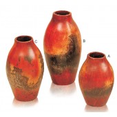 Handmade Decorative Ceramics (Mexican Clay) Set of 3 Chado Flower Pots Red and Brown Shades Finish 