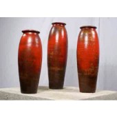 Handmade Decorative Ceramics (Mexican Clay) Set of 3 Cucumber Flowerpots  in Electric Red Finish